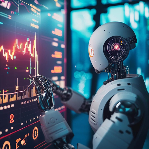 Abstract 3D illustration of financial data blocks and glowing charts representing algorithmic trading technology